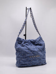 CHANEL 22 Handbag Small - Studded Denim