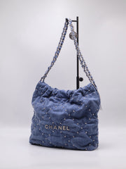 CHANEL 22 Handbag Small - Studded Denim