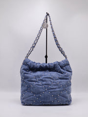 CHANEL 22 Handbag Small - Studded Denim