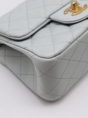 CHANEL Camellia Clasp Square Mini Flap Bag 17 - Light Blue