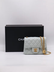 CHANEL Camellia Clasp Square Mini Flap Bag 17 - Light Blue