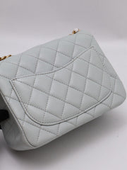 CHANEL Camellia Clasp Square Mini Flap Bag 17 - Light Blue