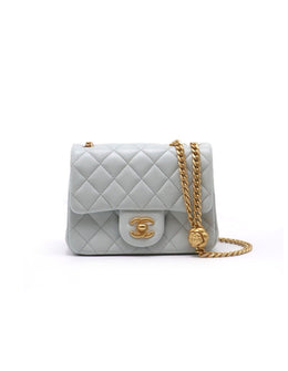 CHANEL Camellia Clasp Square Mini Flap Bag 17 - Light Blue