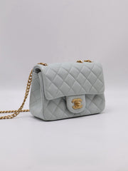 CHANEL Camellia Clasp Square Mini Flap Bag 17 - Light Blue