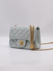 CHANEL Camellia Clasp Square Mini Flap Bag 17 - Light Blue