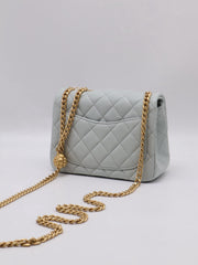 CHANEL Camellia Clasp Square Mini Flap Bag 17 - Light Blue