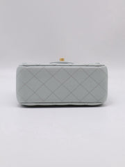CHANEL Camellia Clasp Square Mini Flap Bag 17 - Light Blue