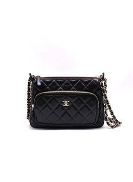 CHANEL 26P Double Chain Camera Bag - Black with Gold Hardware