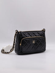 CHANEL 26P Double Chain Camera Bag - Black with Gold Hardware