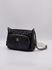 CHANEL 26P Double Chain Camera Bag - Black with Gold Hardware