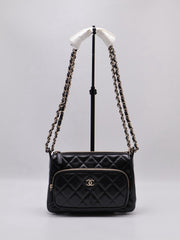 CHANEL 26P Double Chain Camera Bag - Black with Gold Hardware