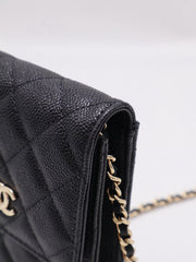 CHANEL Bow Ribbon Leather-Interwoven Chain Phone Holder - Black with Gold Hardware