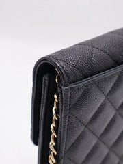 CHANEL Bow Ribbon Leather-Interwoven Chain Phone Holder - Black with Gold Hardware