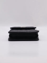 CHANEL Bow Ribbon Leather-Interwoven Chain Phone Holder - Black with Gold Hardware