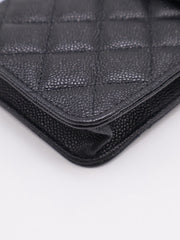 CHANEL Bow Ribbon Leather-Interwoven Chain Phone Holder - Black with Gold Hardware
