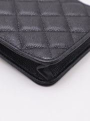 CHANEL Bow Ribbon Leather-Interwoven Chain Phone Holder - Black with Gold Hardware