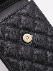 CHANEL Bow Ribbon Leather-Interwoven Chain Phone Holder - Black with Gold Hardware