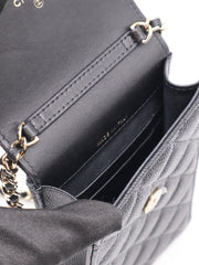 CHANEL Bow Ribbon Leather-Interwoven Chain Phone Holder - Black with Gold Hardware