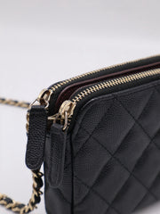 CHANEL 17B Double Compartment Chain Bag - Black with Gold Hardware [Series 24]