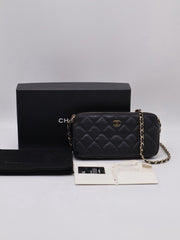 CHANEL 17B Double Compartment Chain Bag - Black with Gold Hardware [Series 24]
