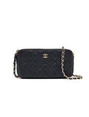 CHANEL 17B Double Compartment Chain Bag - Black with Gold Hardware [Series 24]