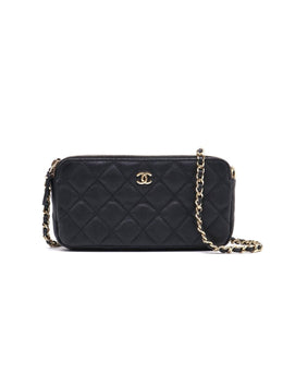 CHANEL 17B Double Compartment Chain Bag - Black with Gold Hardware [Series 24]
