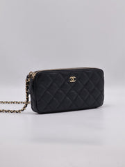CHANEL 17B Double Compartment Chain Bag - Black with Gold Hardware [Series 24]