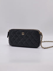 CHANEL 17B Double Compartment Chain Bag - Black with Gold Hardware [Series 24]