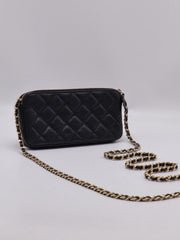 CHANEL 17B Double Compartment Chain Bag - Black with Gold Hardware [Series 24]