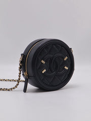 CHANEL Round Clutch with Chain - Black with Gold Hardware [Series 30]