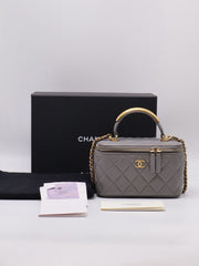 CHANEL 22B Top Handle Long Vanity Case - Grey with Gold Hardware
