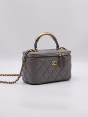 CHANEL 22B Top Handle Long Vanity Case - Grey with Gold Hardware