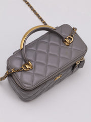 CHANEL 22B Top Handle Long Vanity Case - Grey with Gold Hardware