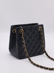 CHANEL Mini Tote Grained Calfskin Bucket Bag - Black with Gold Hardware
