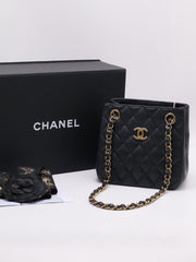 CHANEL Mini Tote Grained Calfskin Bucket Bag - Black with Gold Hardware