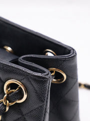 CHANEL Mini Tote Grained Calfskin Bucket Bag - Black with Gold Hardware