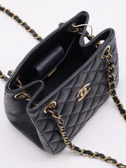 CHANEL Mini Tote Grained Calfskin Bucket Bag - Black with Gold Hardware