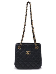 CHANEL Mini Tote Grained Calfskin Bucket Bag - Black with Gold Hardware