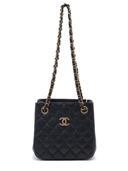 CHANEL Mini Tote Grained Calfskin Bucket Bag - Black with Gold Hardware