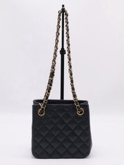 CHANEL Mini Tote Grained Calfskin Bucket Bag - Black with Gold Hardware