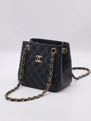 CHANEL Mini Tote Grained Calfskin Bucket Bag - Black with Gold Hardware