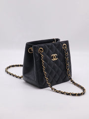 CHANEL Mini Tote Grained Calfskin Bucket Bag - Black with Gold Hardware