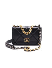 CHANEL 19 Quilted Wallet on Chain - Black with Gold Hardware