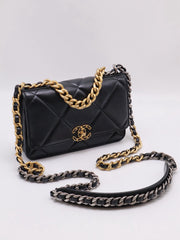 CHANEL 19 Quilted Wallet on Chain - Black with Gold Hardware