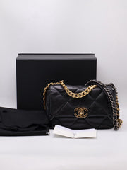 CHANEL 19 Quilted Lambskin Flap Bag 26 - Black with Gold Hardware
