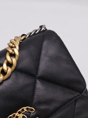 CHANEL 19 Quilted Lambskin Flap Bag 26 - Black with Gold Hardware
