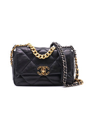 CHANEL 19 Quilted Lambskin Flap Bag 26 - Black with Gold Hardware