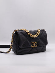 CHANEL 19 Quilted Lambskin Flap Bag 26 - Black with Gold Hardware