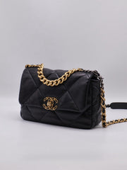 CHANEL 19 Quilted Lambskin Flap Bag 26 - Black with Gold Hardware