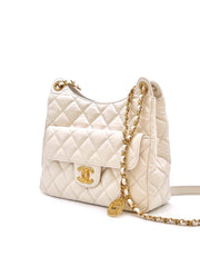 CHANEL Quilted Calfskin Medium Wavy CC Hobo Bag – White with Gold Hardware